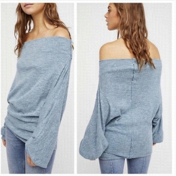 We The Free Tops - We the Free by Free People Skyline Thermal Off-the-Shoulder Top Blue Mix Size XS